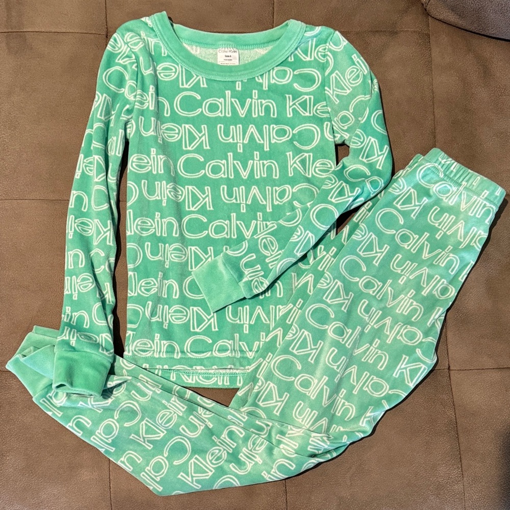 Calvin Klein Mint Green Logo Kids Pajama Set